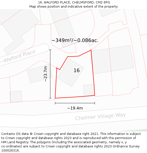 16, WALFORD PLACE, CHELMSFORD, CM2 6PG: Plot and title map