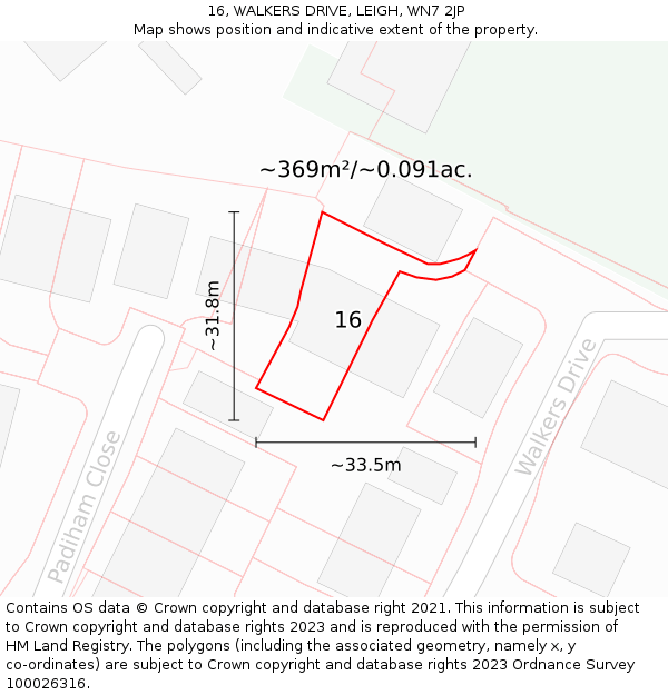 16, WALKERS DRIVE, LEIGH, WN7 2JP: Plot and title map
