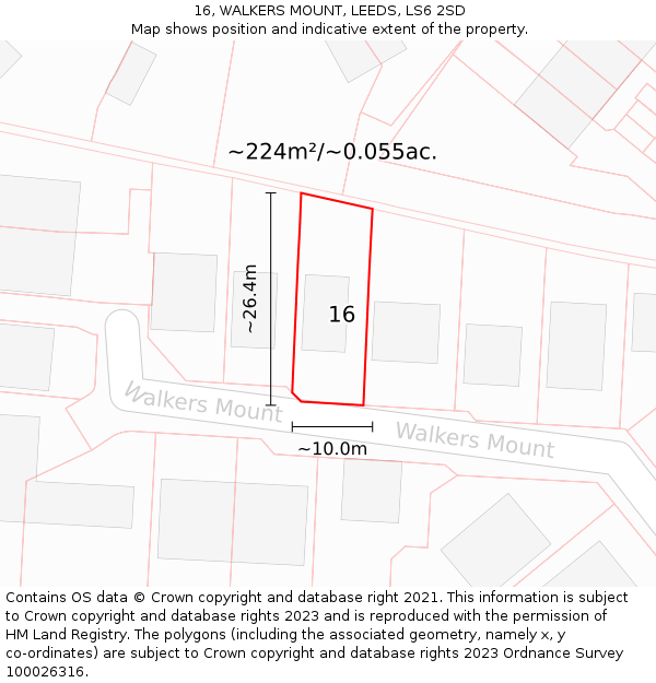 16, WALKERS MOUNT, LEEDS, LS6 2SD: Plot and title map