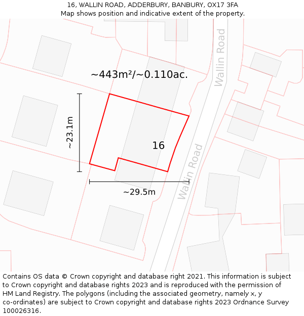 16, WALLIN ROAD, ADDERBURY, BANBURY, OX17 3FA: Plot and title map