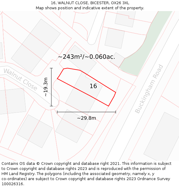 16, WALNUT CLOSE, BICESTER, OX26 3XL: Plot and title map