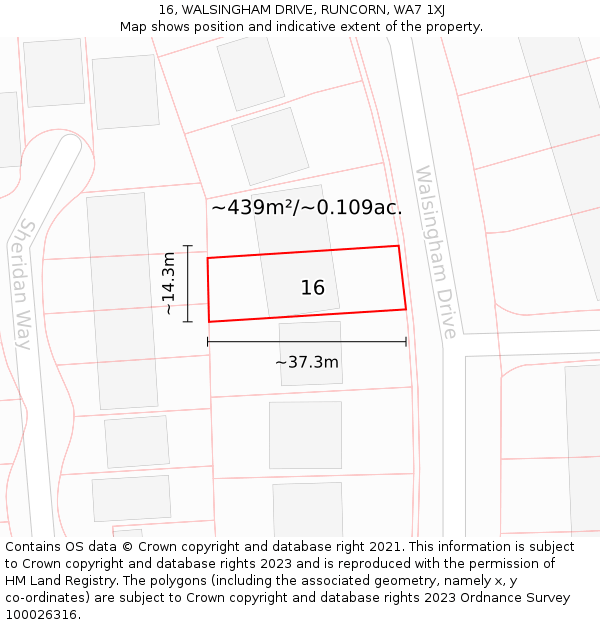 16, WALSINGHAM DRIVE, RUNCORN, WA7 1XJ: Plot and title map