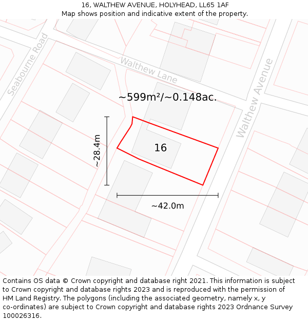 16, WALTHEW AVENUE, HOLYHEAD, LL65 1AF: Plot and title map