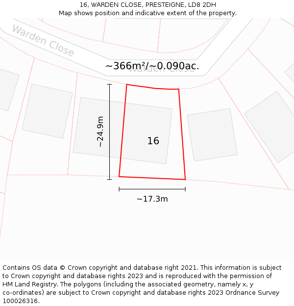 16, WARDEN CLOSE, PRESTEIGNE, LD8 2DH: Plot and title map