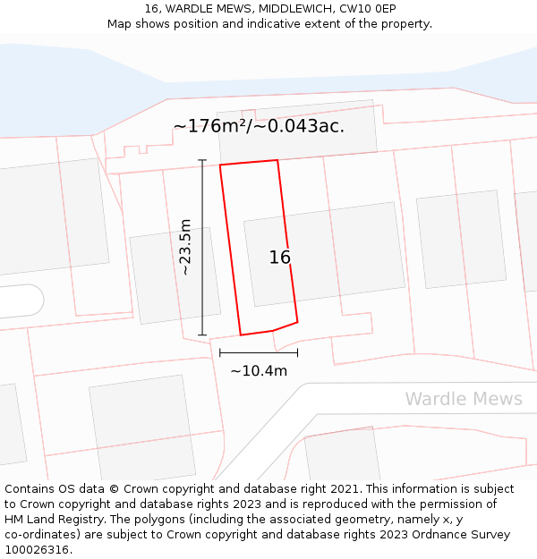 16, WARDLE MEWS, MIDDLEWICH, CW10 0EP: Plot and title map