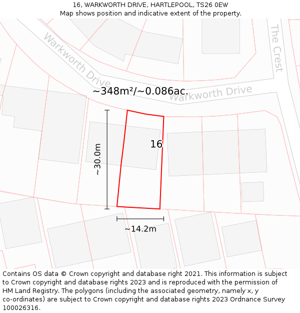 16, WARKWORTH DRIVE, HARTLEPOOL, TS26 0EW: Plot and title map