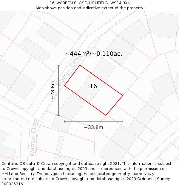 16, WARREN CLOSE, LICHFIELD, WS14 9XN: Plot and title map