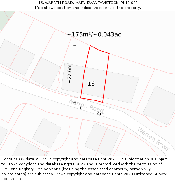 16, WARREN ROAD, MARY TAVY, TAVISTOCK, PL19 9PF: Plot and title map