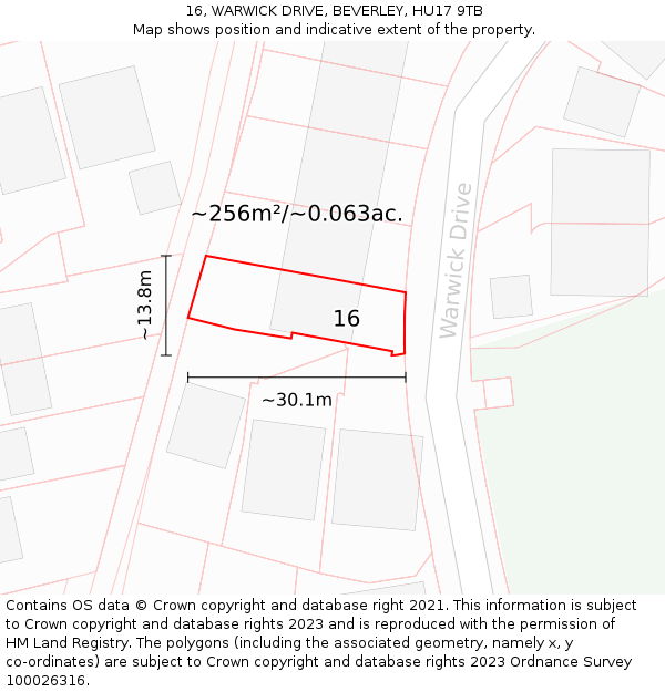 16, WARWICK DRIVE, BEVERLEY, HU17 9TB: Plot and title map