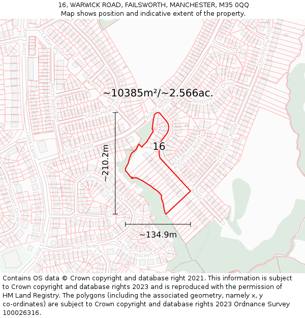 16, WARWICK ROAD, FAILSWORTH, MANCHESTER, M35 0QQ: Plot and title map