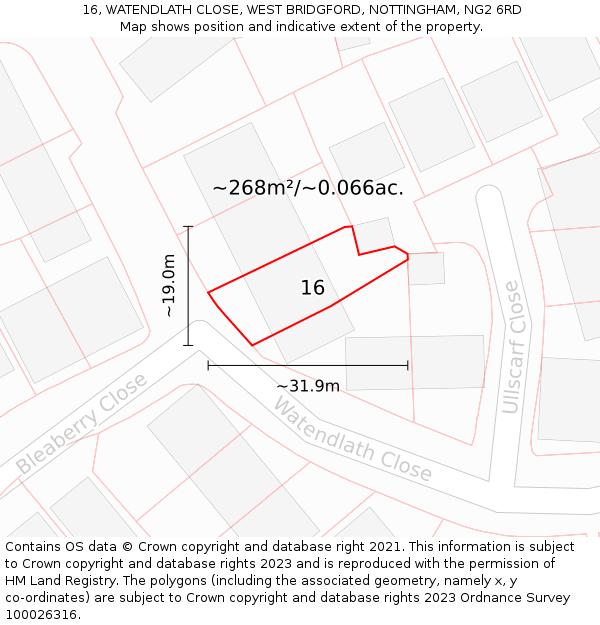 16, WATENDLATH CLOSE, WEST BRIDGFORD, NOTTINGHAM, NG2 6RD: Plot and title map