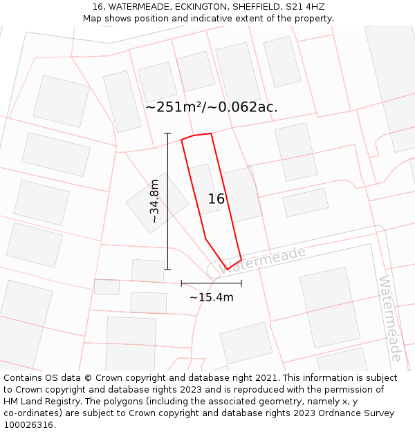 16, WATERMEADE, ECKINGTON, SHEFFIELD, S21 4HZ: Plot and title map