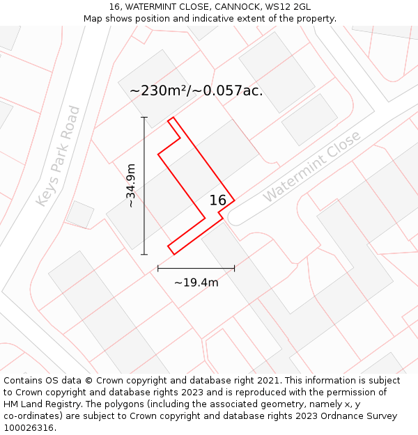 16, WATERMINT CLOSE, CANNOCK, WS12 2GL: Plot and title map