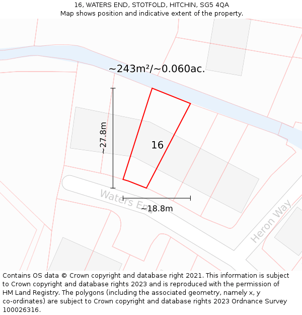 16, WATERS END, STOTFOLD, HITCHIN, SG5 4QA: Plot and title map