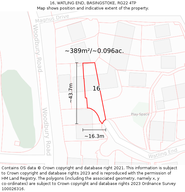 16, WATLING END, BASINGSTOKE, RG22 4TP: Plot and title map