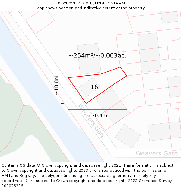 16, WEAVERS GATE, HYDE, SK14 4XE: Plot and title map