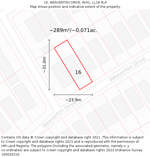 16, WEAVERTON DRIVE, RHYL, LL18 4LA: Plot and title map