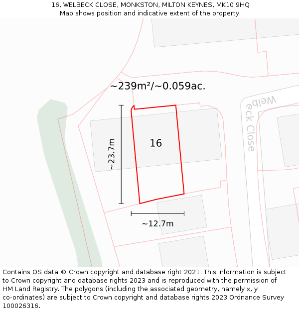 16, WELBECK CLOSE, MONKSTON, MILTON KEYNES, MK10 9HQ: Plot and title map