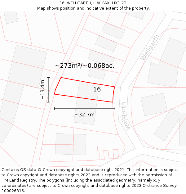 16, WELLGARTH, HALIFAX, HX1 2BJ: Plot and title map