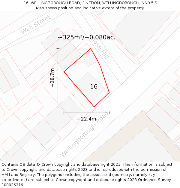 16, WELLINGBOROUGH ROAD, FINEDON, WELLINGBOROUGH, NN9 5JS: Plot and title map