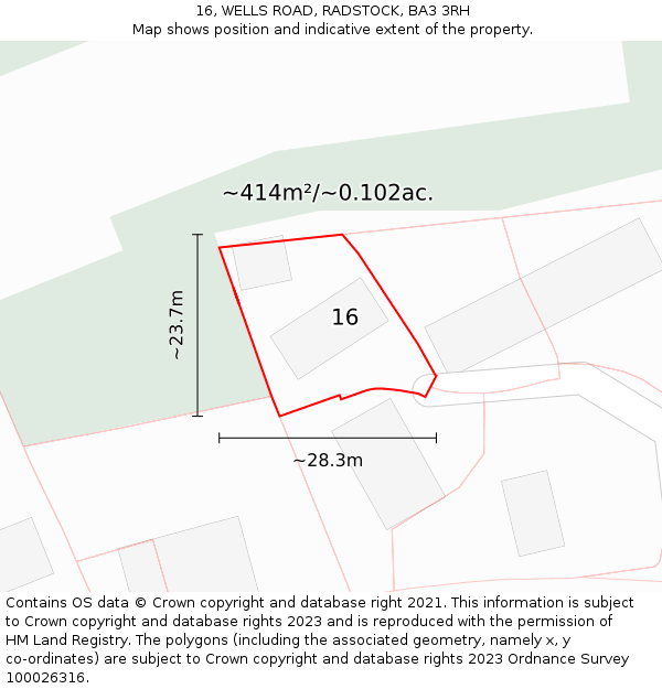 16, WELLS ROAD, RADSTOCK, BA3 3RH: Plot and title map