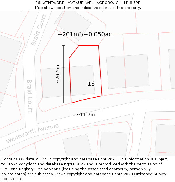 16, WENTWORTH AVENUE, WELLINGBOROUGH, NN8 5PE: Plot and title map