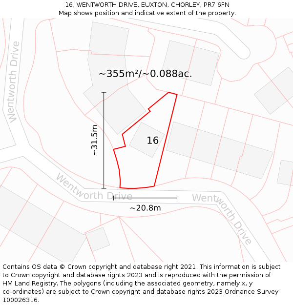 16, WENTWORTH DRIVE, EUXTON, CHORLEY, PR7 6FN: Plot and title map