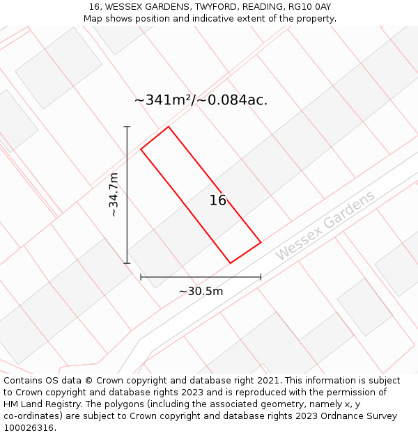 16, WESSEX GARDENS, TWYFORD, READING, RG10 0AY: Plot and title map