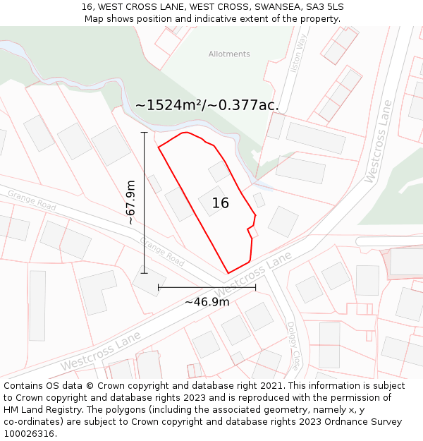 16, WEST CROSS LANE, WEST CROSS, SWANSEA, SA3 5LS: Plot and title map