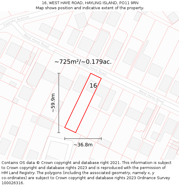 16, WEST HAYE ROAD, HAYLING ISLAND, PO11 9RN: Plot and title map