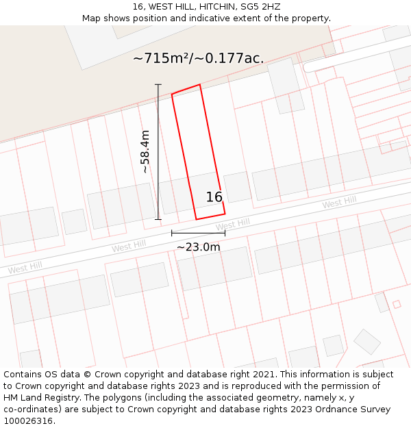 16, WEST HILL, HITCHIN, SG5 2HZ: Plot and title map