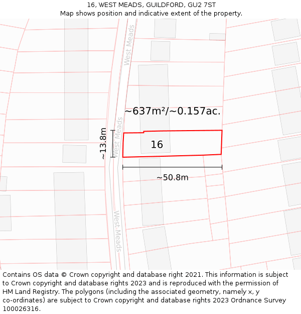 16, WEST MEADS, GUILDFORD, GU2 7ST: Plot and title map