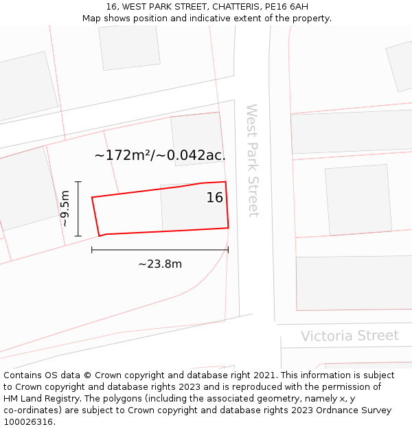 16, WEST PARK STREET, CHATTERIS, PE16 6AH: Plot and title map