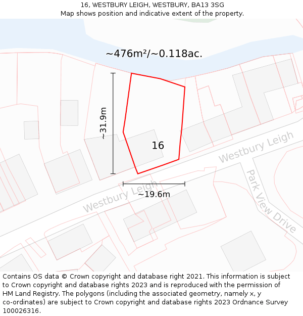 16, WESTBURY LEIGH, WESTBURY, BA13 3SG: Plot and title map