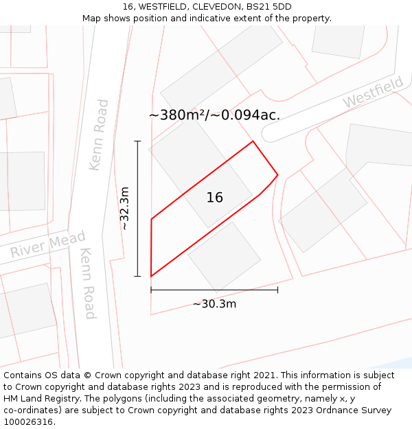 16, WESTFIELD, CLEVEDON, BS21 5DD: Plot and title map