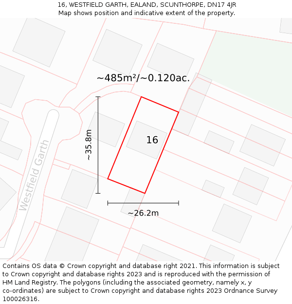 16, WESTFIELD GARTH, EALAND, SCUNTHORPE, DN17 4JR: Plot and title map