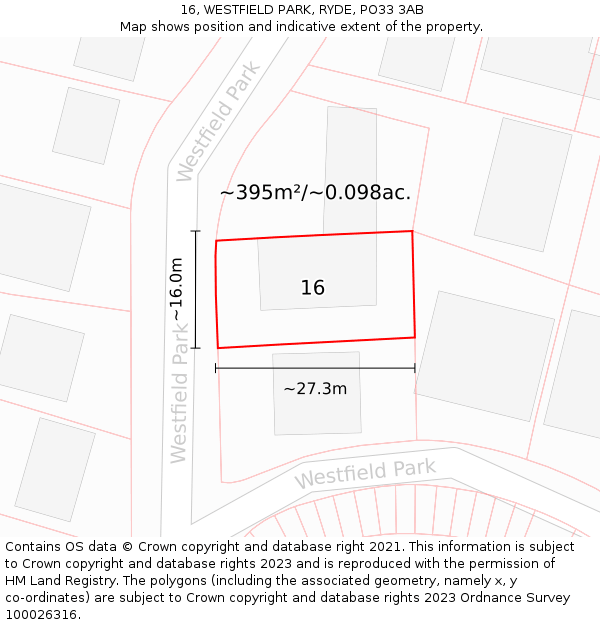 16, WESTFIELD PARK, RYDE, PO33 3AB: Plot and title map