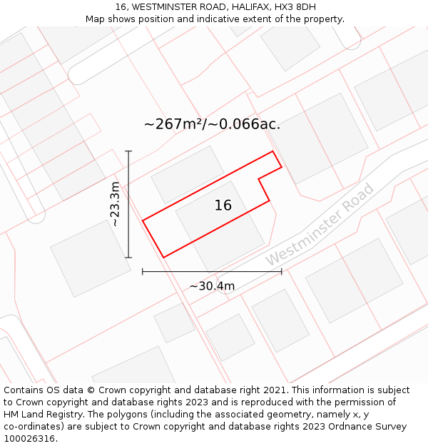 16, WESTMINSTER ROAD, HALIFAX, HX3 8DH: Plot and title map