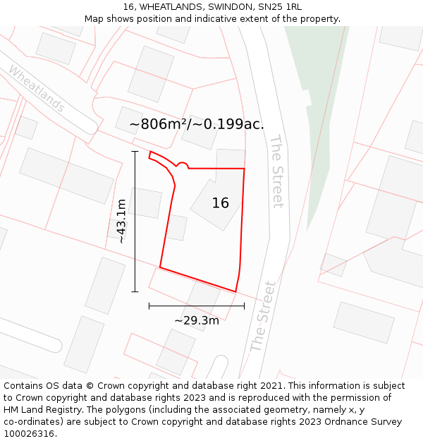 16, WHEATLANDS, SWINDON, SN25 1RL: Plot and title map