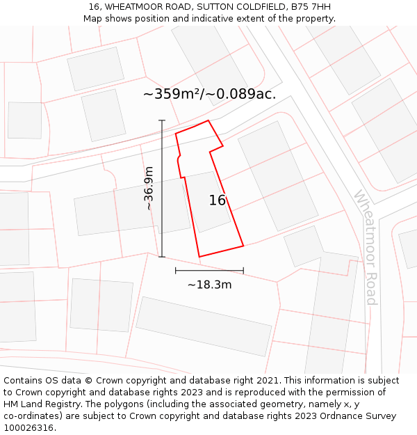 16, WHEATMOOR ROAD, SUTTON COLDFIELD, B75 7HH: Plot and title map