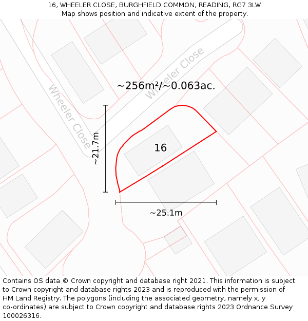 16, WHEELER CLOSE, BURGHFIELD COMMON, READING, RG7 3LW: Plot and title map