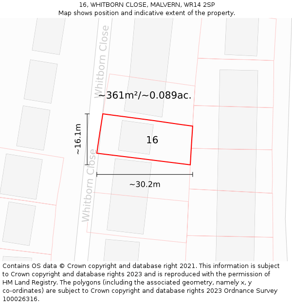 16, WHITBORN CLOSE, MALVERN, WR14 2SP: Plot and title map