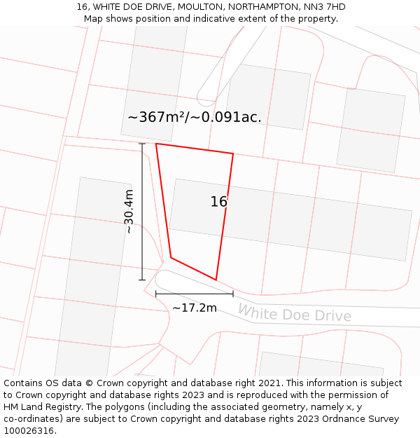 16, WHITE DOE DRIVE, MOULTON, NORTHAMPTON, NN3 7HD: Plot and title map