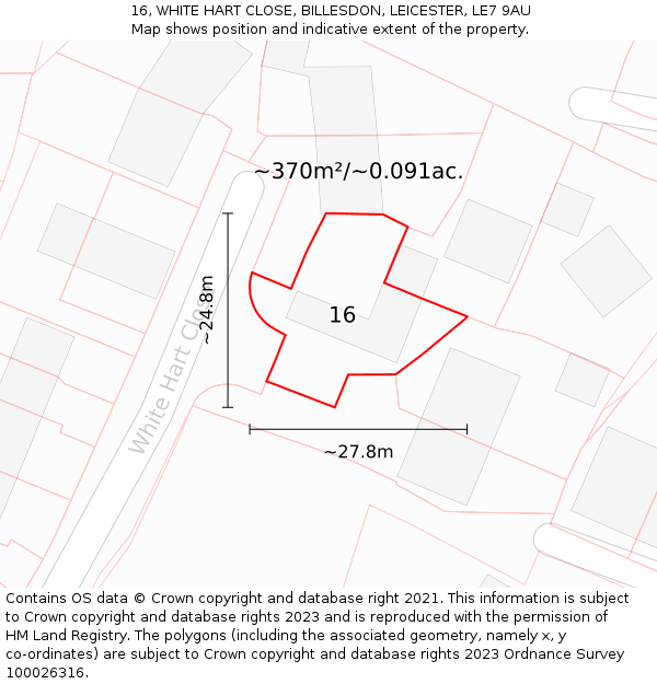 16, WHITE HART CLOSE, BILLESDON, LEICESTER, LE7 9AU: Plot and title map