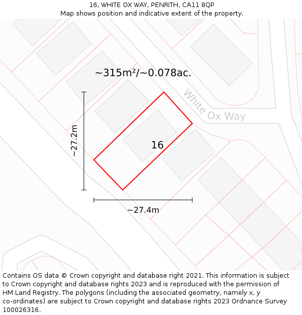 16, WHITE OX WAY, PENRITH, CA11 8QP: Plot and title map
