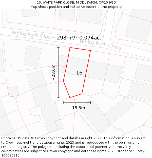 16, WHITE PARK CLOSE, MIDDLEWICH, CW10 9GD: Plot and title map
