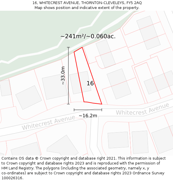 16, WHITECREST AVENUE, THORNTON-CLEVELEYS, FY5 2AQ: Plot and title map