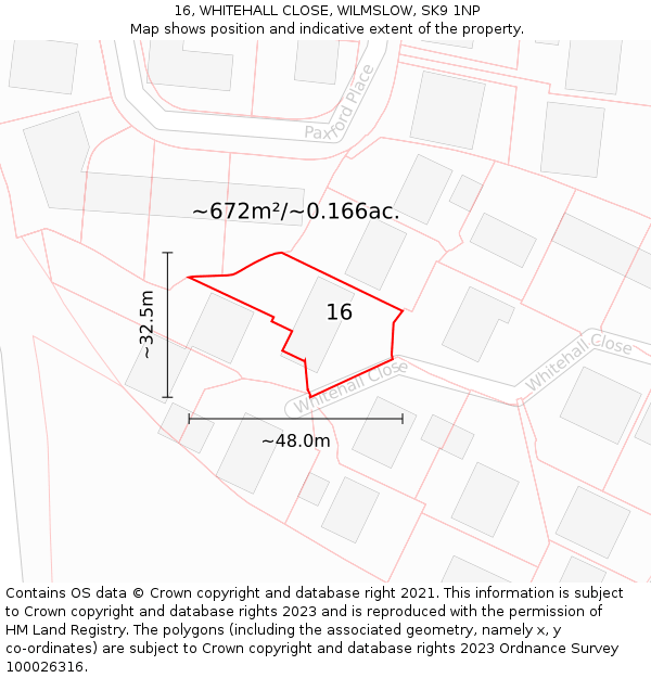 16, WHITEHALL CLOSE, WILMSLOW, SK9 1NP: Plot and title map