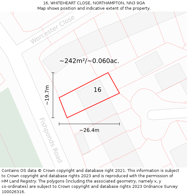 16, WHITEHEART CLOSE, NORTHAMPTON, NN3 9GA: Plot and title map