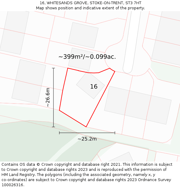 16, WHITESANDS GROVE, STOKE-ON-TRENT, ST3 7HT: Plot and title map